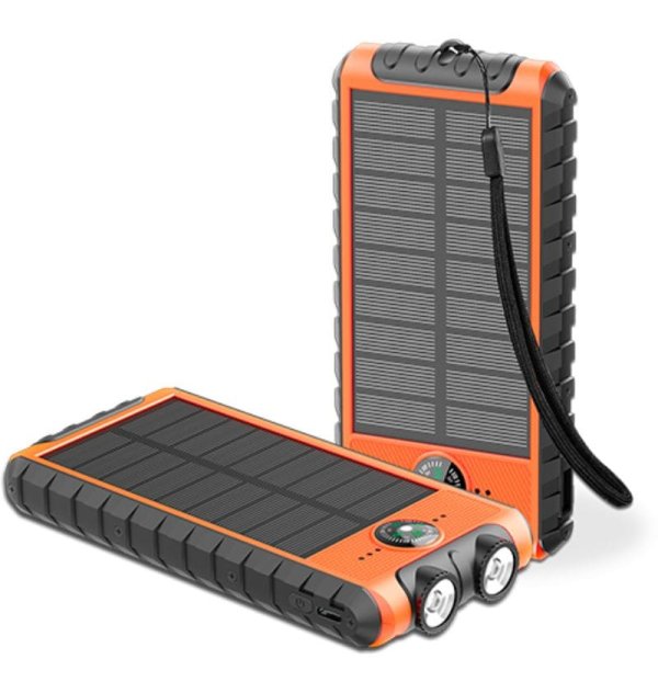 Batterie de secours Solaire 10000 mAh USB 2A+C Orange/Noir Bigben  - 2