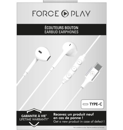 Ecouteurs USB C Force Play Bouton Conception renforcée Blanc  - 5