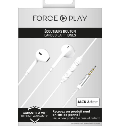 Ecouteurs Jack 3.5mm Bouton Conception renforcée Blanc - Force Play  - 4