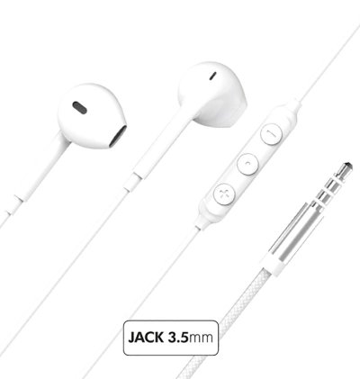 Ecouteurs Jack 3.5mm Bouton Conception renforcée Blanc - Force Play  - 1