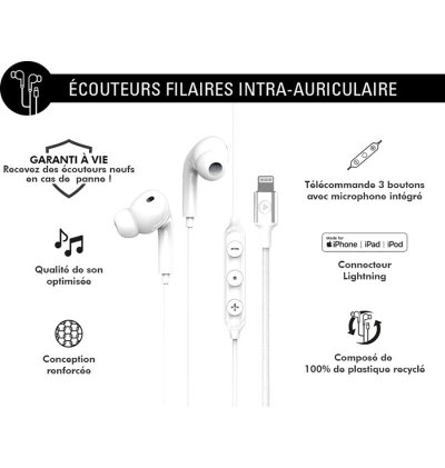 Ecouteurs Lightning Intra-auriculaire Conception renforcée Blanc - Force Play  - 2