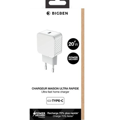 Chargeur maison 20W USB C PD Power Delivery Blanc - Bigben  - 2