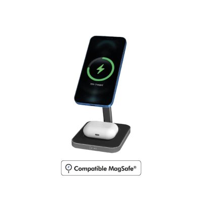 Chargeur induction 2 en 1 Stand Bureau Compatible MagSafe 15W - Noir - Force Power  - 1