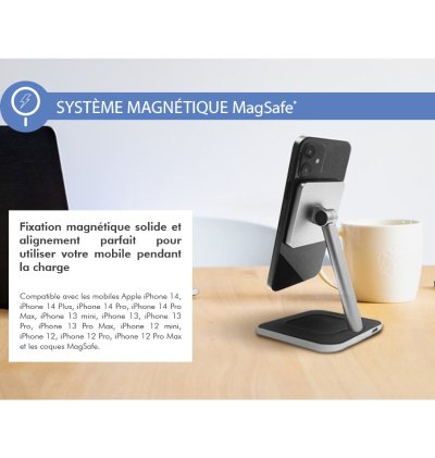 Chargeur induction 2 en 1 Stand Bureau Compatible MagSafe 15W - Noir - Force Power  - 3