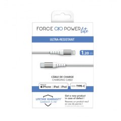 Câble Renforcé USB C/Lightning 1,2m 3A Blanc - 100% Plastique recyclé Force Power Lite  - 6