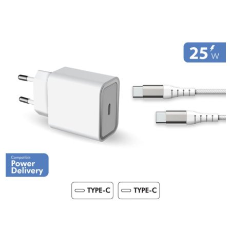 Chargeur maison 25W Power Delivery + Câble USB C/USB C Blanc Force Power  - 2