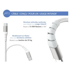 Chargeur maison 25W Power Delivery + Câble USB C/USB C Blanc Force Power  - 3