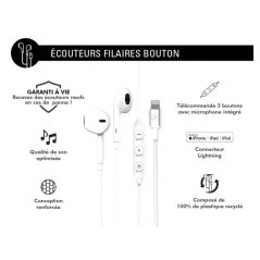 Ecouteurs Filaire Lightning Bouton Blanc - Force Play  - 3