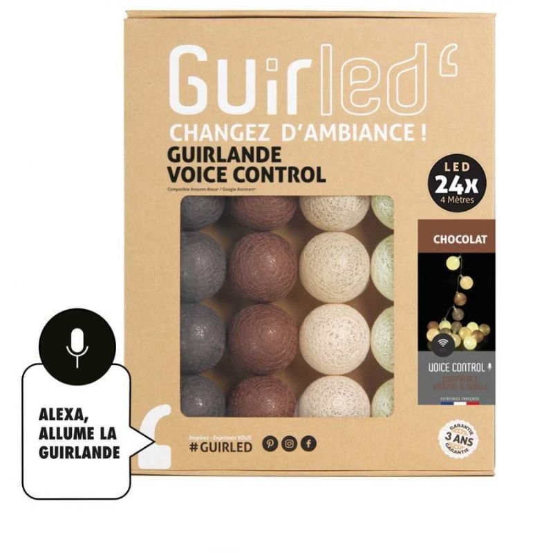 Guirlande lumineuse boules coton Commande Vocale Intérieur - Google & Alexa