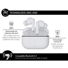 Force Play - Ecouteurs True Wireless ANC+ENC Force Play III Blanc - Garanti à vie